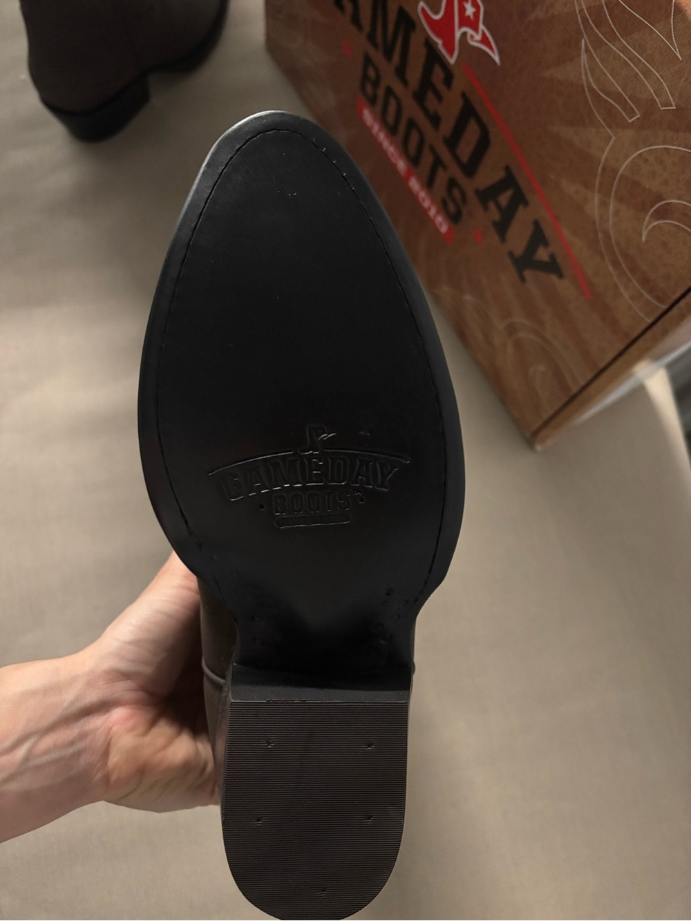 Ameda Brown Leather Western Boots with Embroidered Stitching - Picture 12 of 13